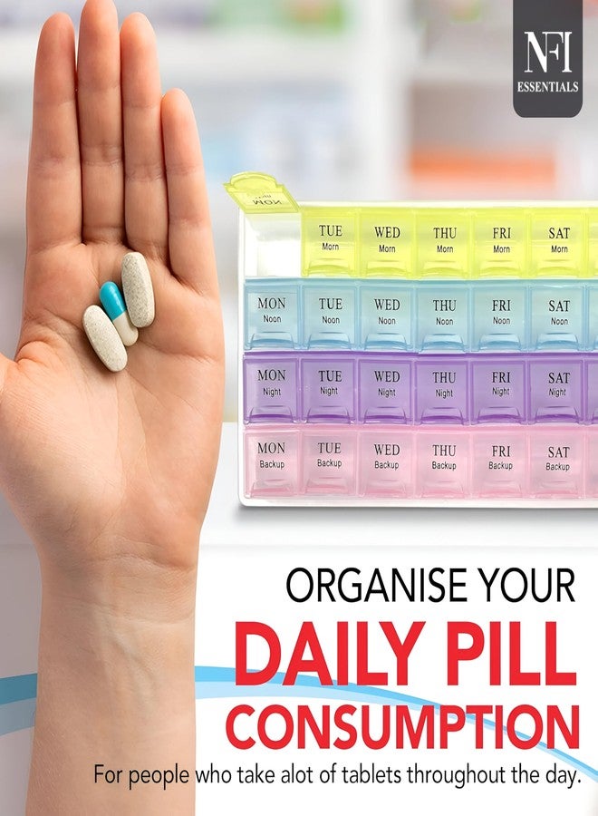 NFI essentials Pill Box Weekly 7 Days 4 Times Storage 28 Compartments, Durable Medicine organizer box, Portable Travel Pill Box for Home with Compartments Moisture-Proof Pill case - Image 3
